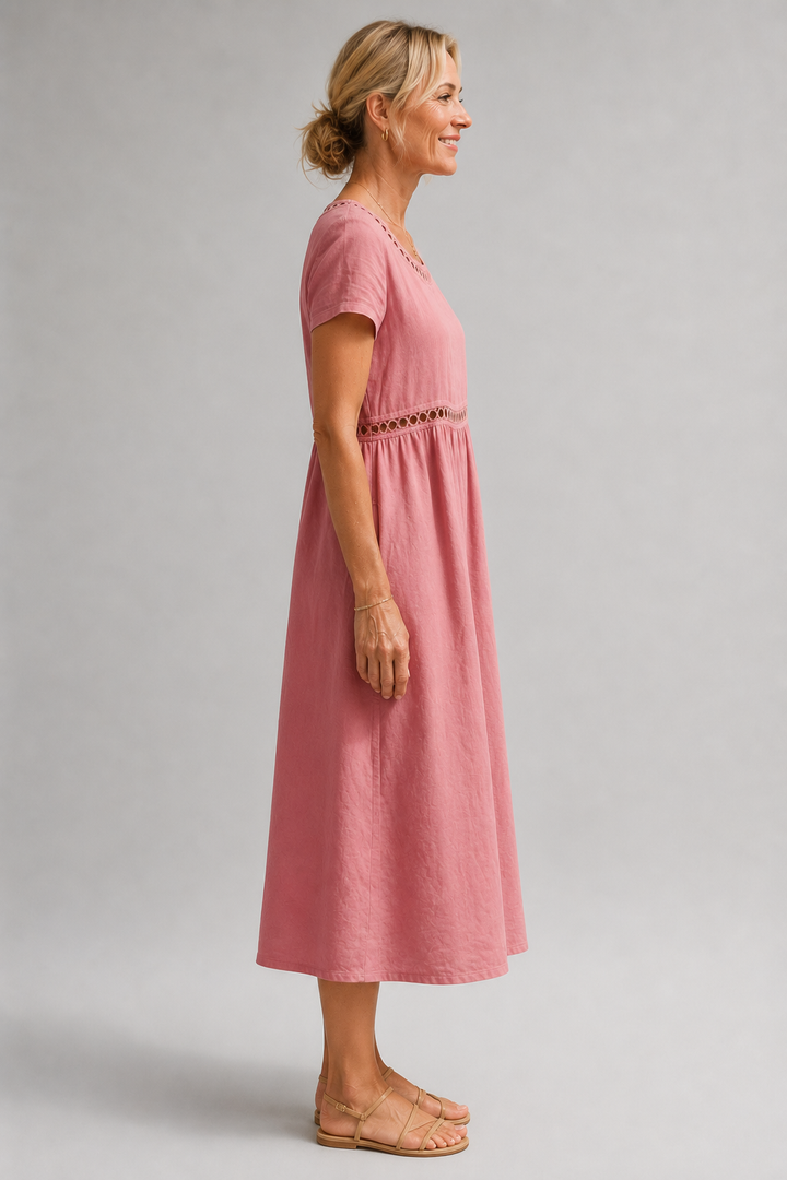 Midi Dress Lattice Neckline Pocket