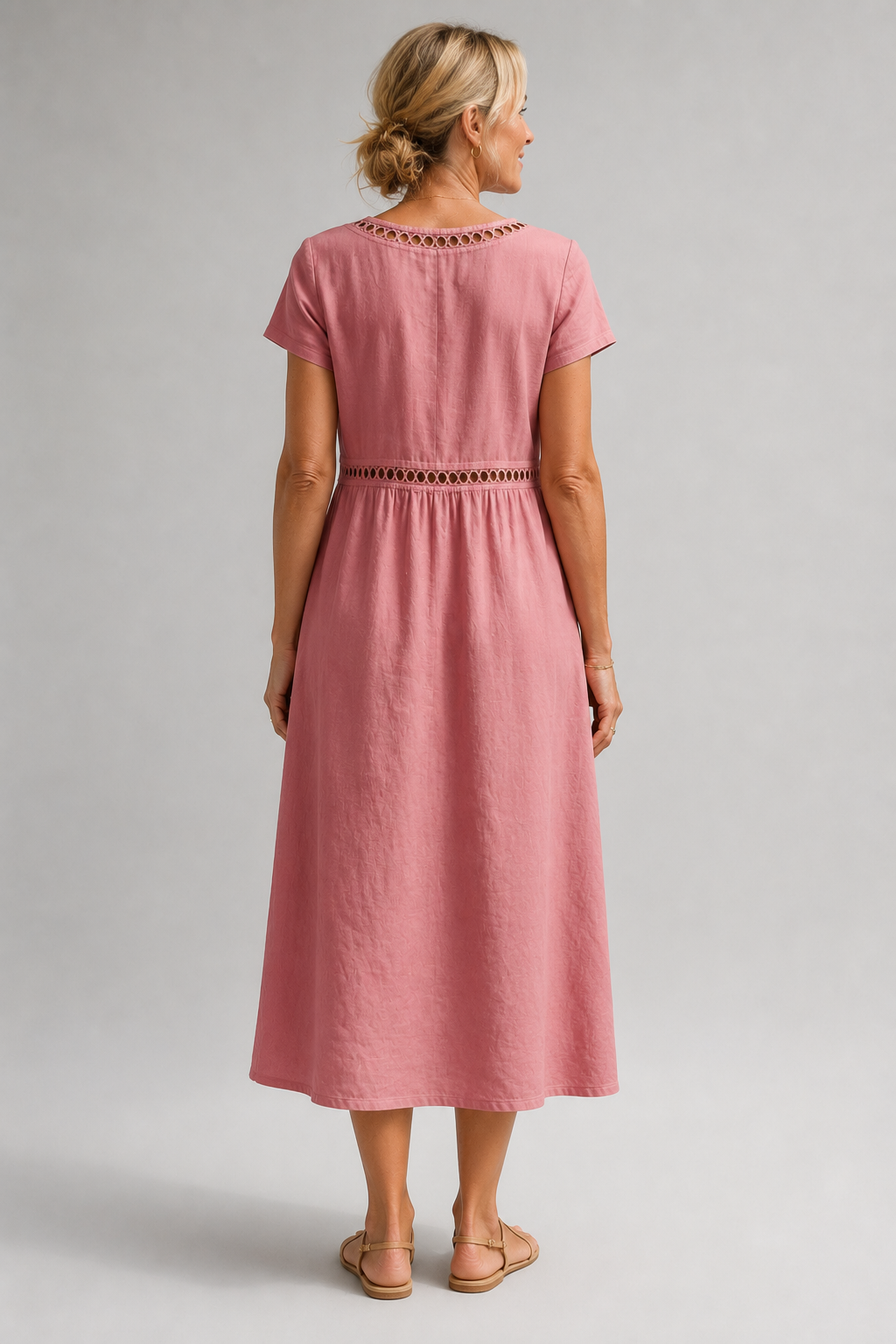Midi Dress Lattice Neckline Pocket