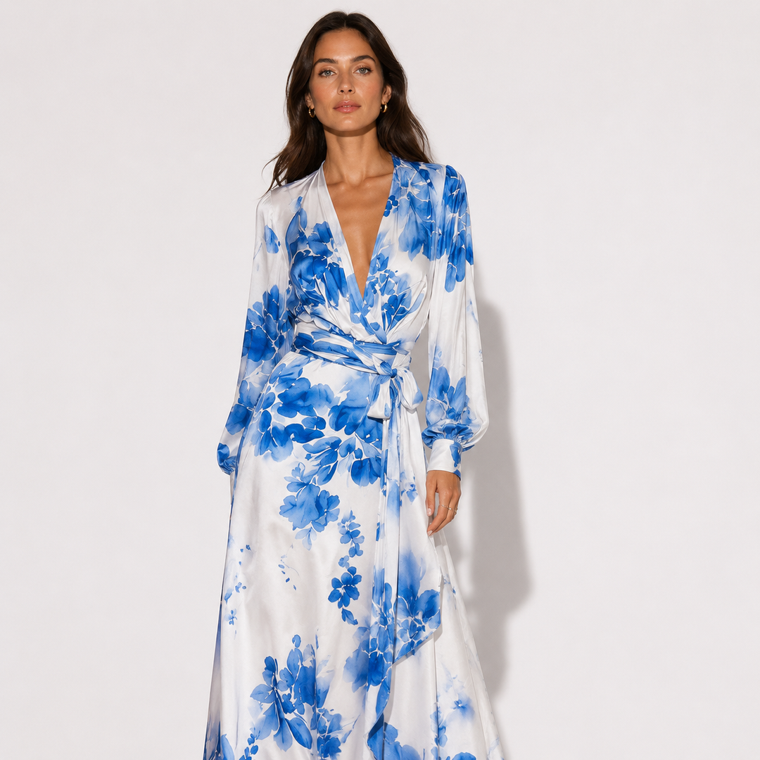 Jolie | Women Floral Wrap Long Sleeve Wedding Guest Dress