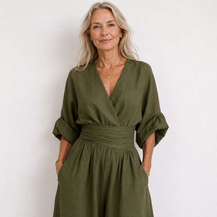 Tallulah | Women Wide Leg V Neck Linen Jumpsuit