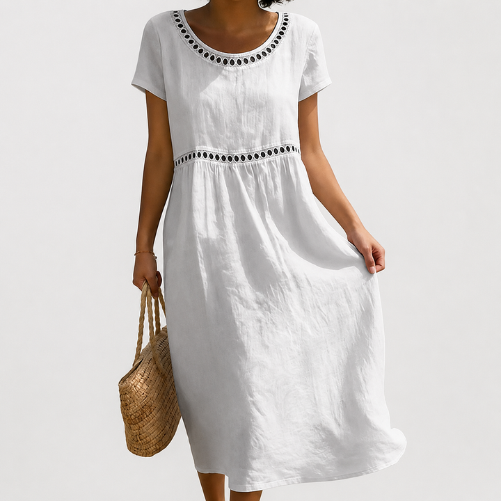 Maxi Dress Eyelet Scoop Neck Pocket