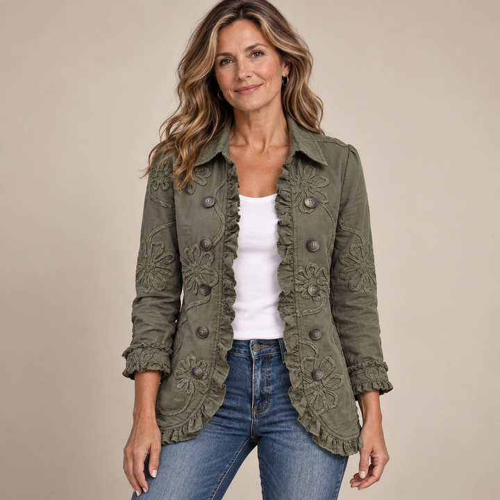 Ygraine | Women Embroidered Ruffle Jacket