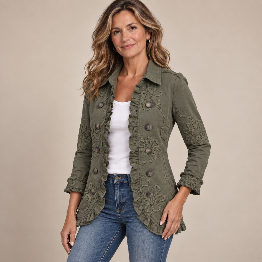 Ygraine | Women Embroidered Ruffle Jacket