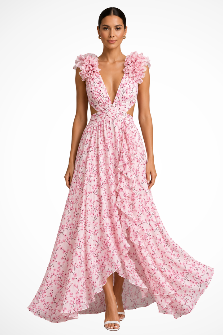 Fionnuala | Women Floral Ruffle Wedding Guest Dress