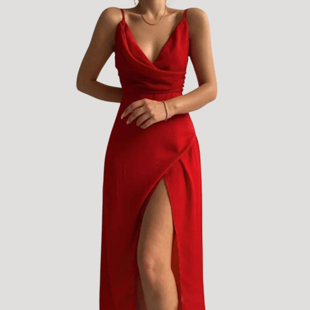 Celandine | Women Satin Cowl Red Dress
