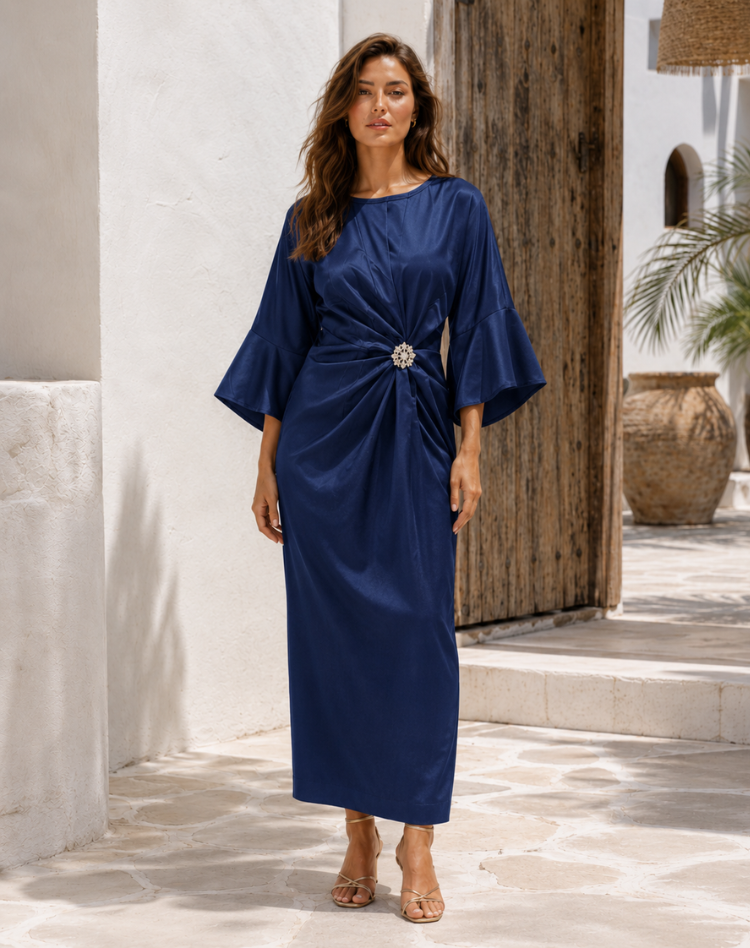 Elegant Navy Satin Plus Size Mother of the Bride Dress for Women with – Hattie B's Boutique