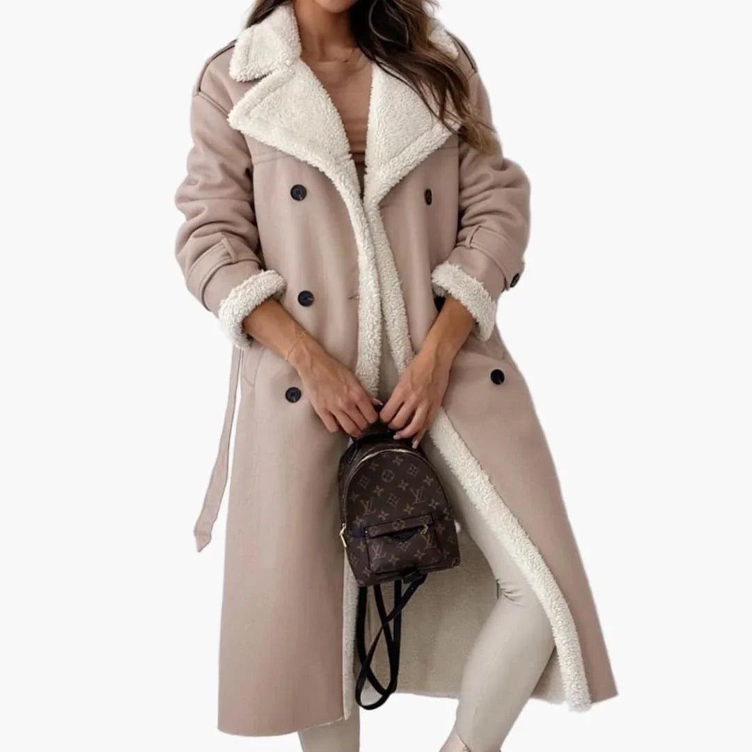 Anais | Women's Leather Trim Long Faux Fur Coat