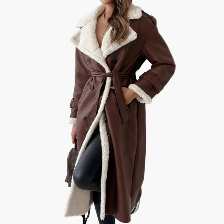 Anais | Women's Leather Trim Long Faux Fur Coat