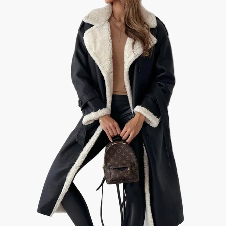 Anais | Women's Leather Trim Long Faux Fur Coat