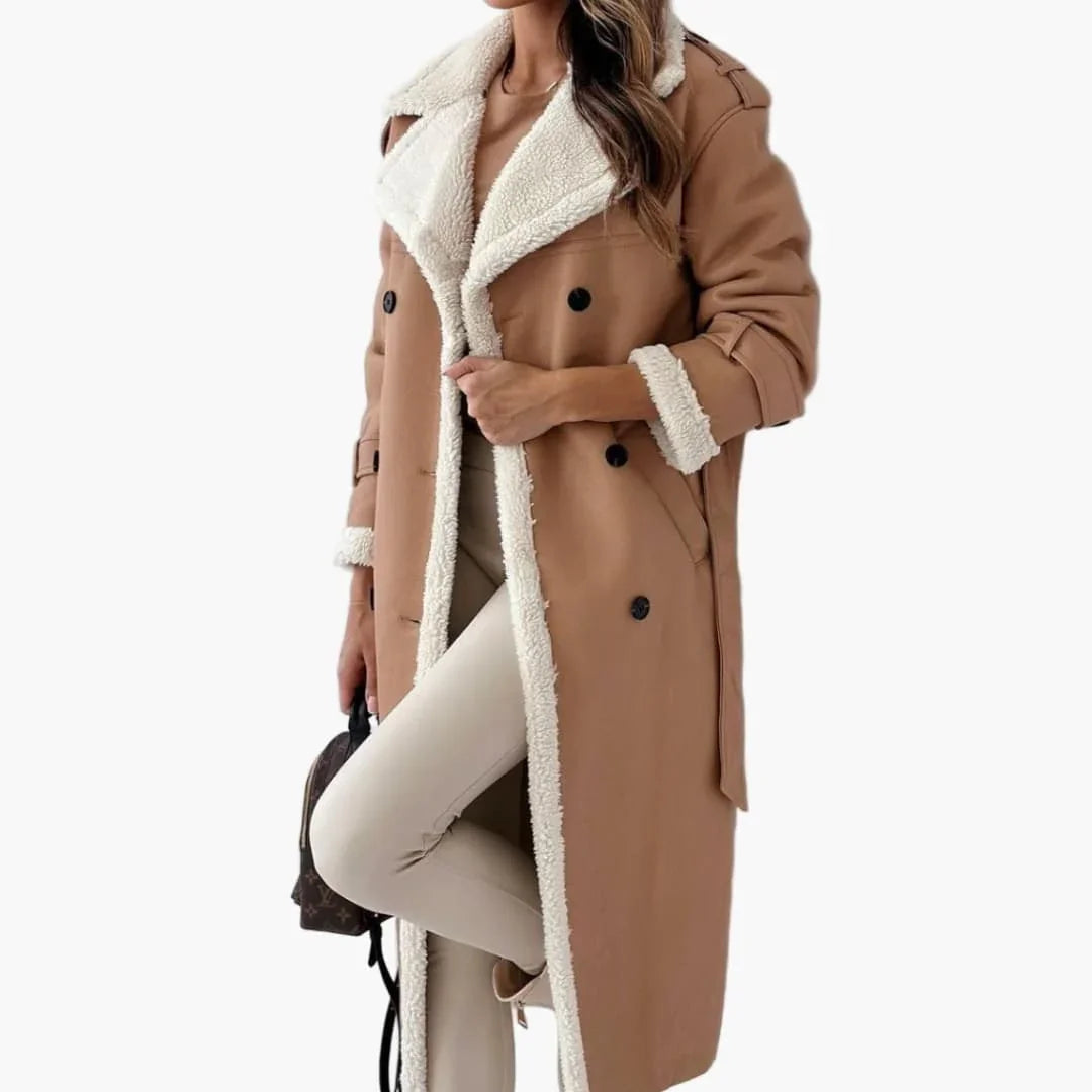 Anais | Women's Leather Trim Long Faux Fur Coat