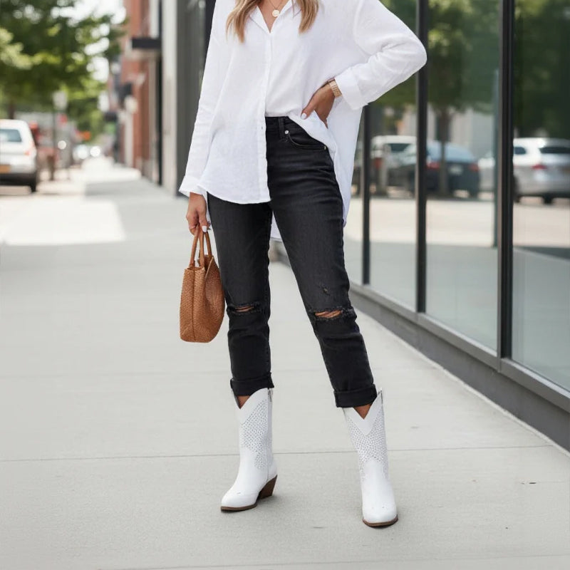 Nathalie | Women Perforated Cowboy Boots