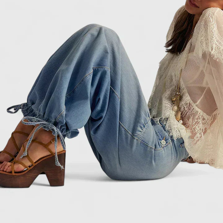 Dametta | Women Drawstring Barrel Jeans