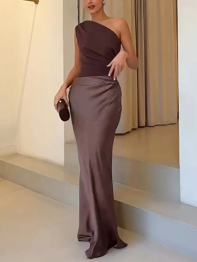 Berhtgyth | Women One Shoulder Satin Holiday Dress