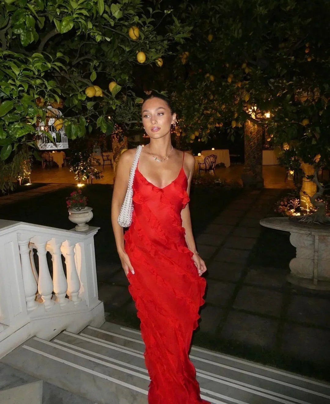 Eirwen | Women Ruffle Strap Red Dress