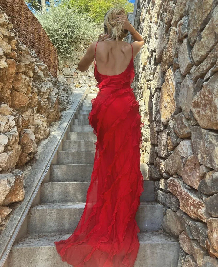 Eirwen | Women Ruffle Strap Red Dress