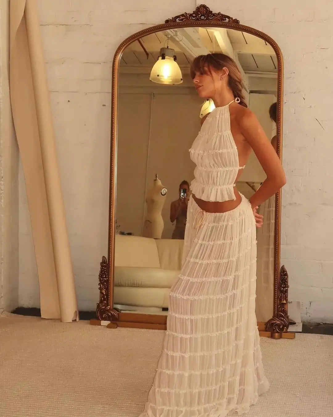 Camellia | Women Ruffle Crop Maxi Skirt Set
