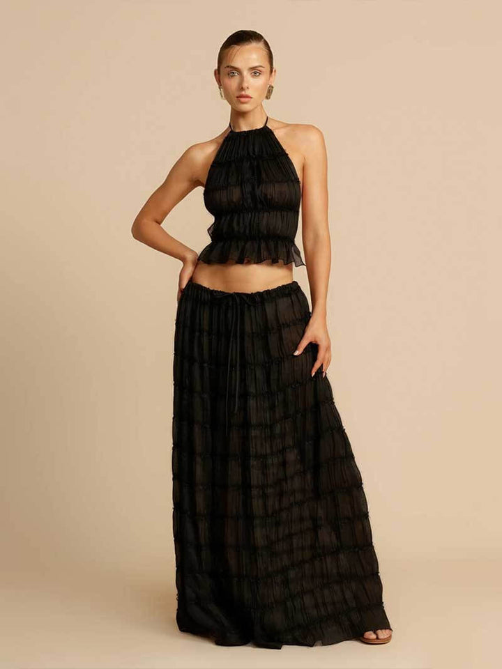 Camellia | Women Ruffle Crop Maxi Skirt Set