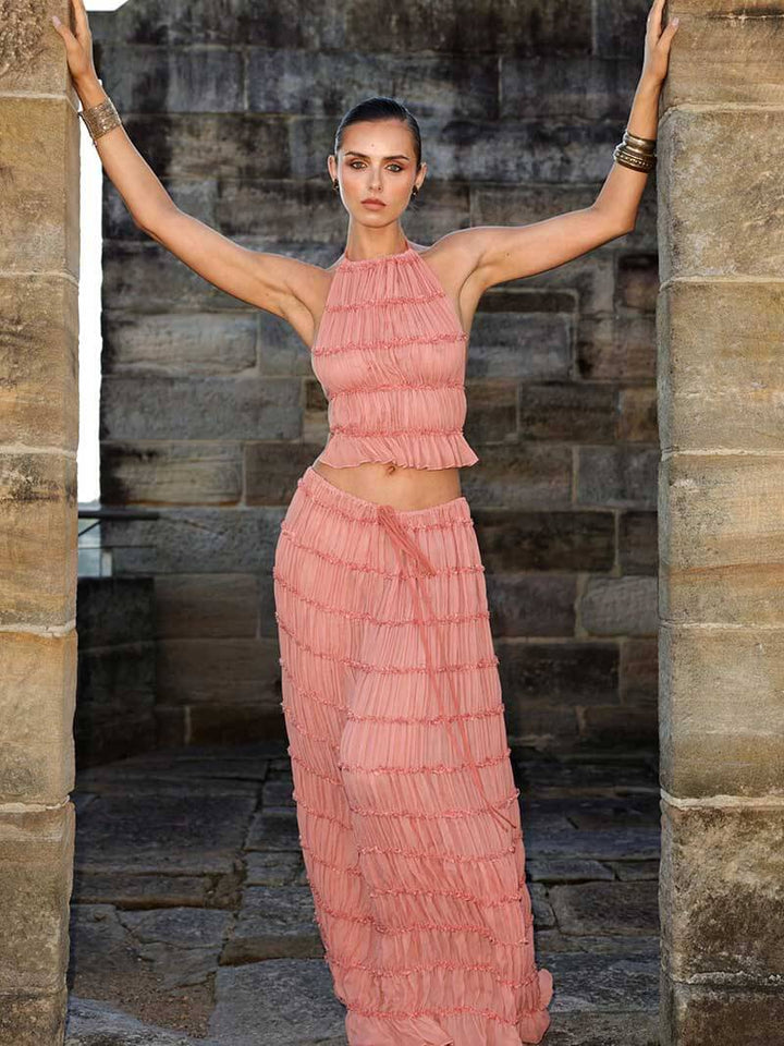 Camellia | Women Ruffle Crop Maxi Skirt Set