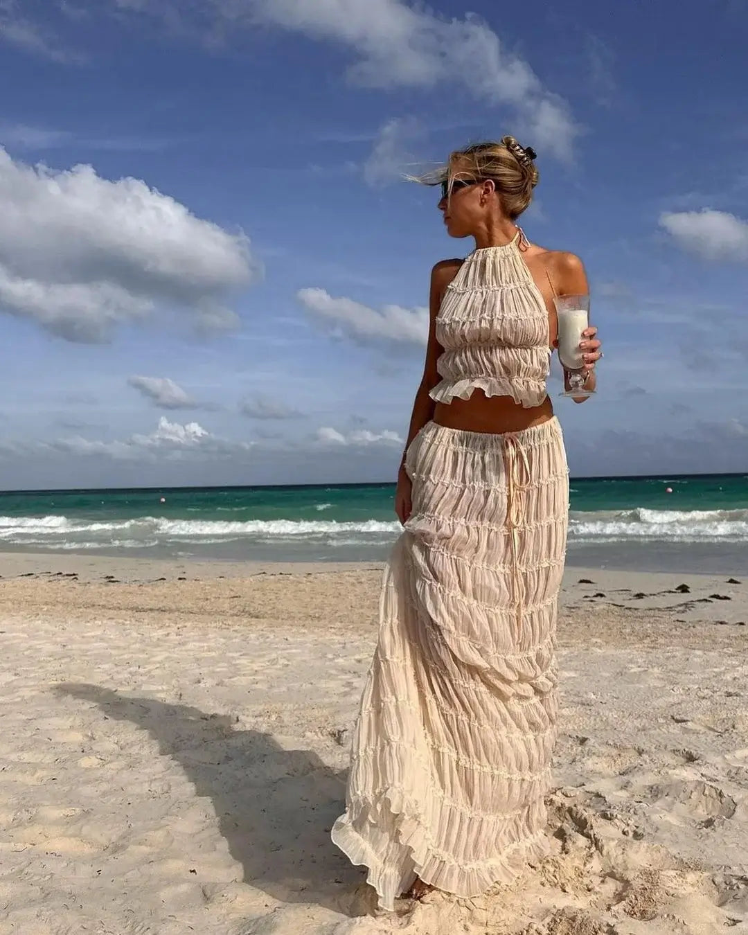 Camellia | Women Ruffle Crop Maxi Skirt Set