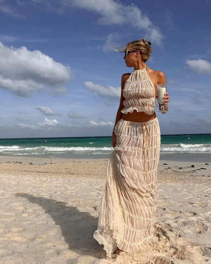 Camellia | Women Ruffle Crop Maxi Skirt Set