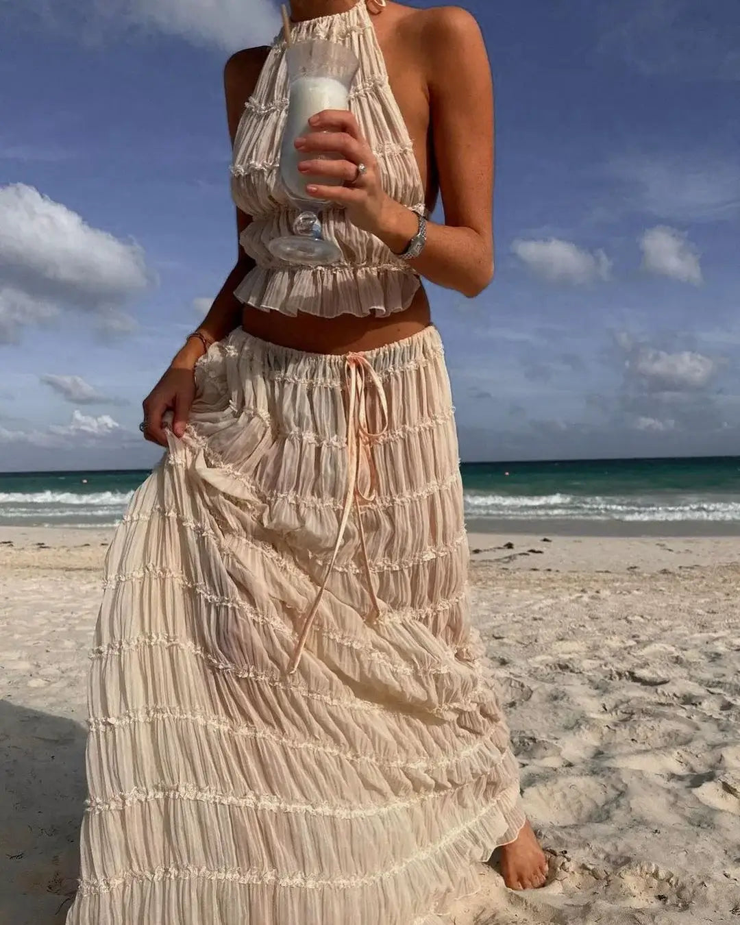 Camellia | Women Ruffle Crop Maxi Skirt Set