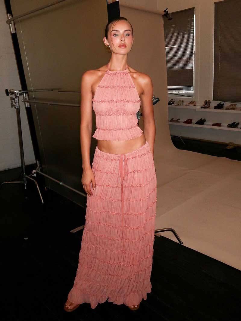 Camellia | Women Ruffle Crop Maxi Skirt Set
