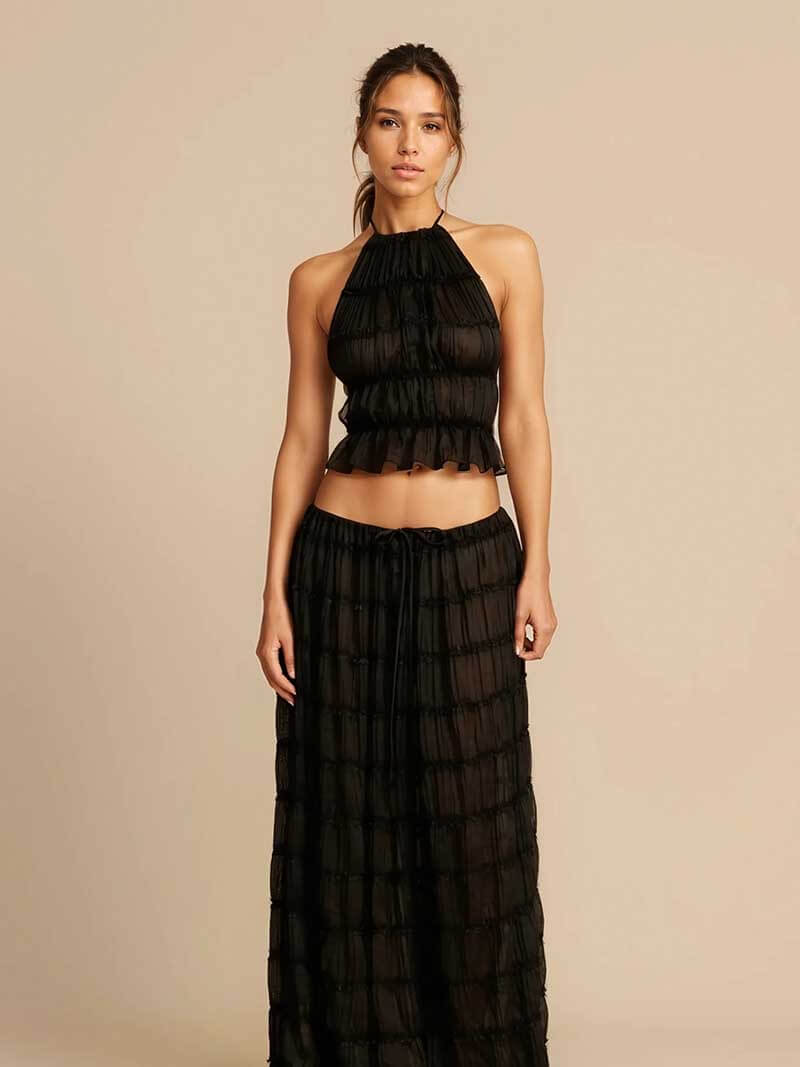 Camellia | Women Ruffle Crop Maxi Skirt Set