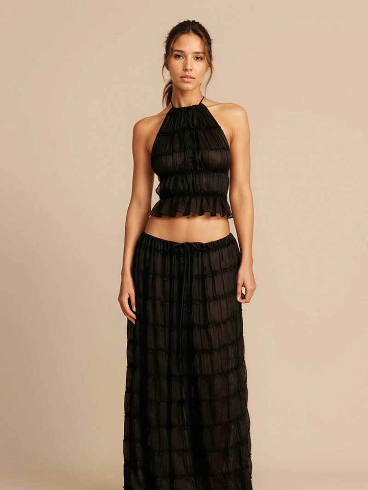 Camellia | Women Ruffle Crop Maxi Skirt Set
