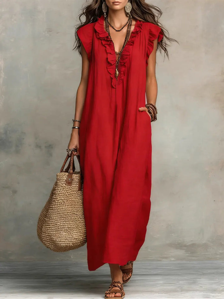 Eira | Women Ruffle V Neck Maxi Dress