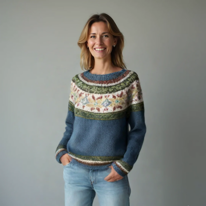 Raelyn | Women's Fair Isle Boat Neck Long Sleeve Knit Sweater