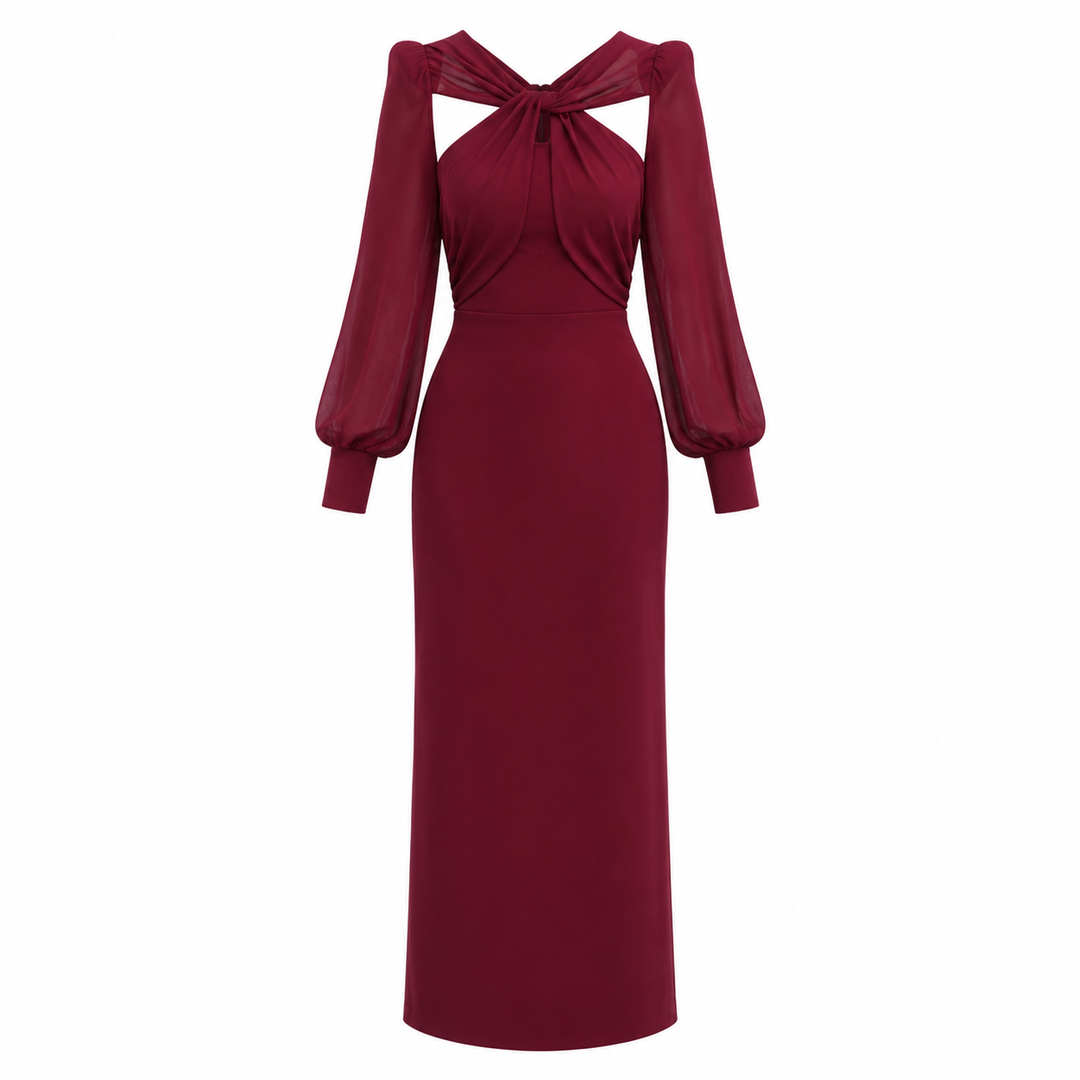 Zenaida | Women Twist Sleeve Red Dress