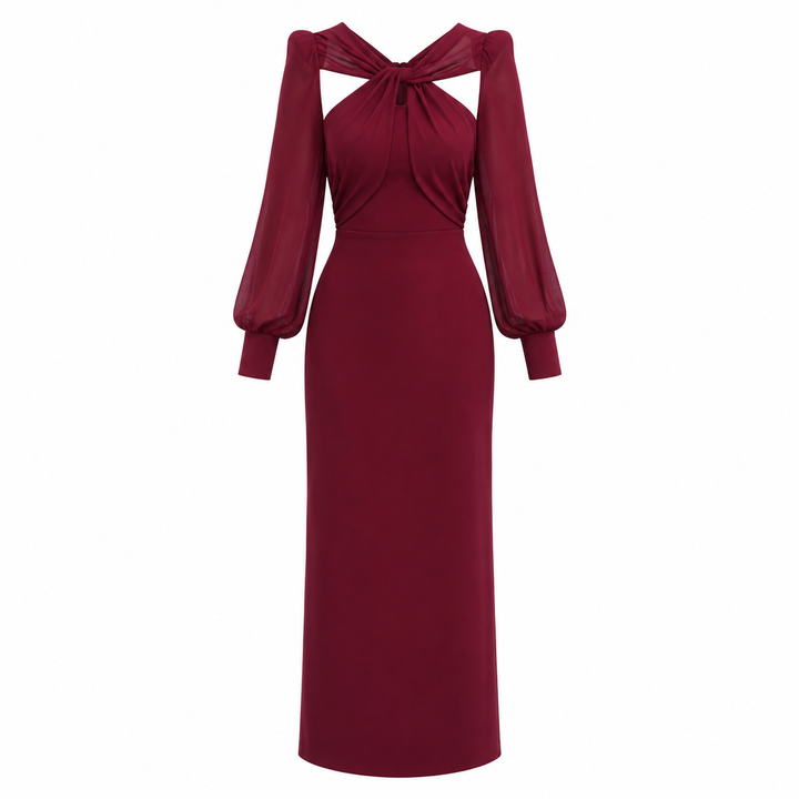 Zenaida | Women Twist Sleeve Red Dress