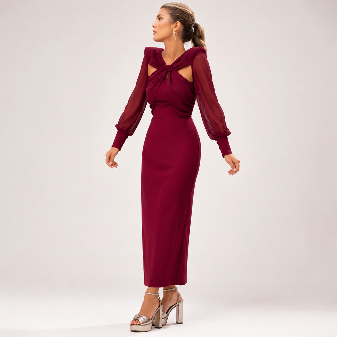Zenaida | Women Twist Sleeve Red Dress