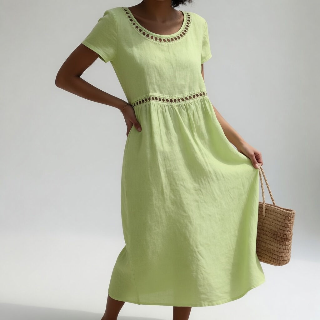 Maxi Dress Eyelet Scoop Neck Pocket