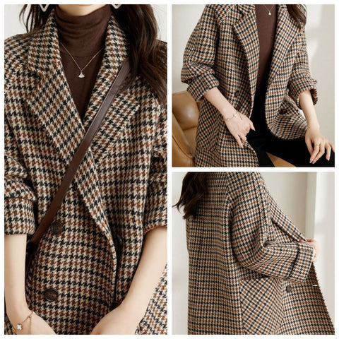 Zadie | Women's Brown Houndstooth Long Sleeve Office Blazer