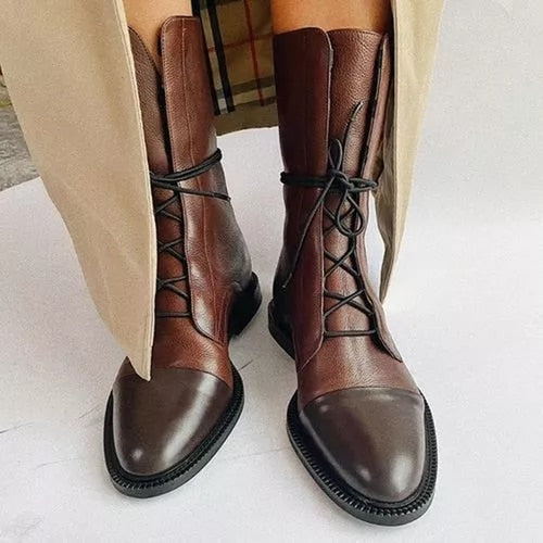 Lisa | Women's Brown Leather Stacked Heel Chelsea Boots
