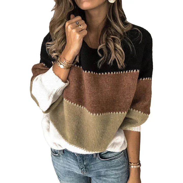 Agnes | Women Colorblock Crew Neck Sweater