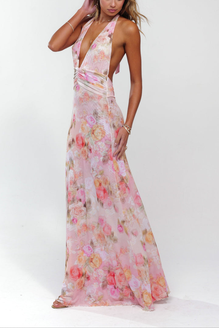 Enfys | Women Floral Halter Wedding Guest Dress