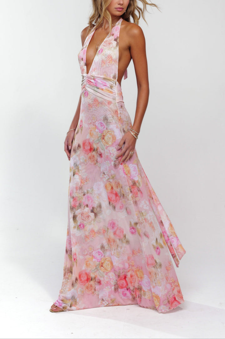 Enfys | Women Floral Halter Wedding Guest Dress
