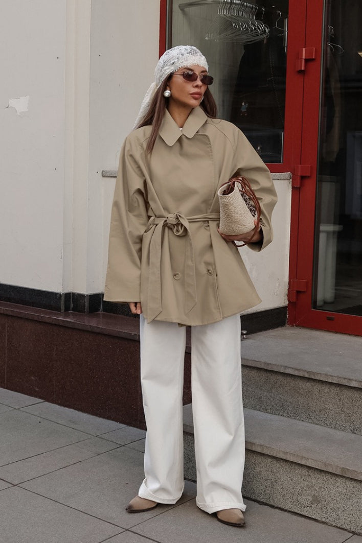 Sonia | Women's Belted Point Collar Wrap Trench Coat Jacket
