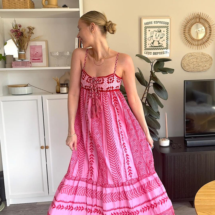 Meinwen | Women Crochet Tassel Pink Dress