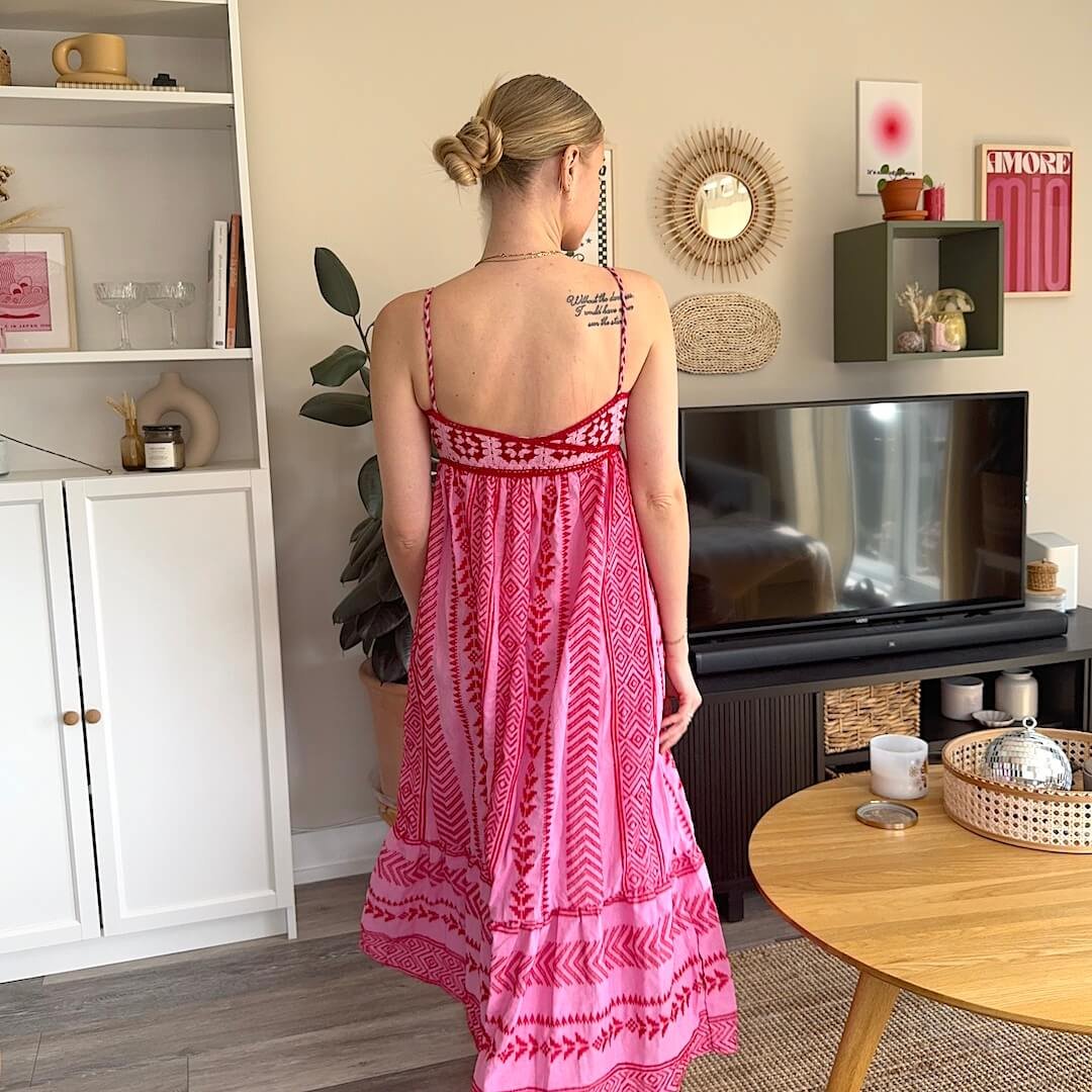 Meinwen | Women Crochet Tassel Pink Dress