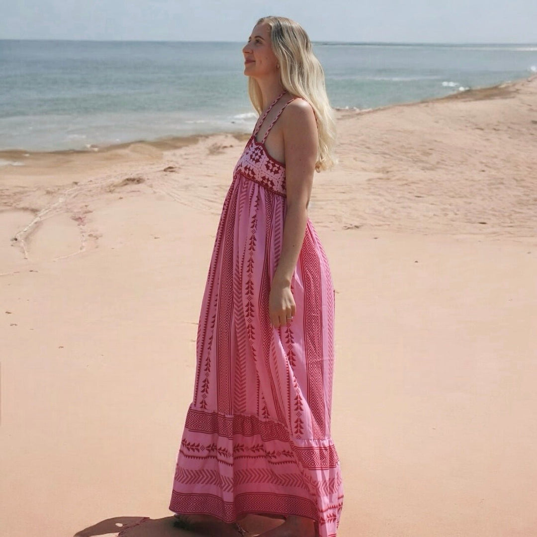 Meinwen | Women Crochet Tassel Pink Dress