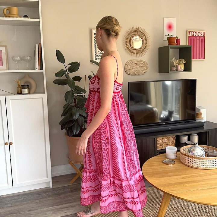 Meinwen | Women Crochet Tassel Pink Dress