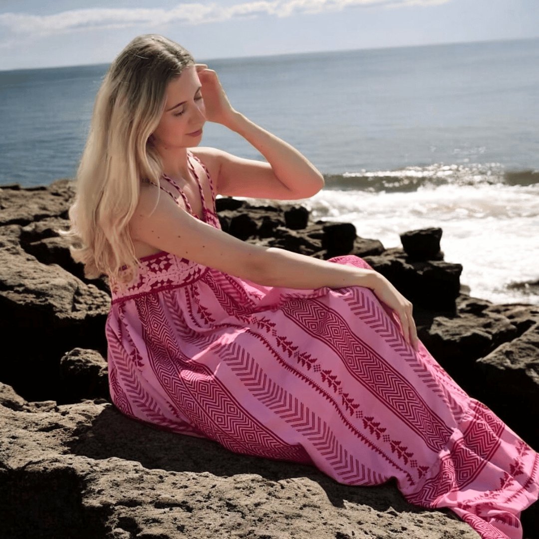 Meinwen | Women Crochet Tassel Pink Dress
