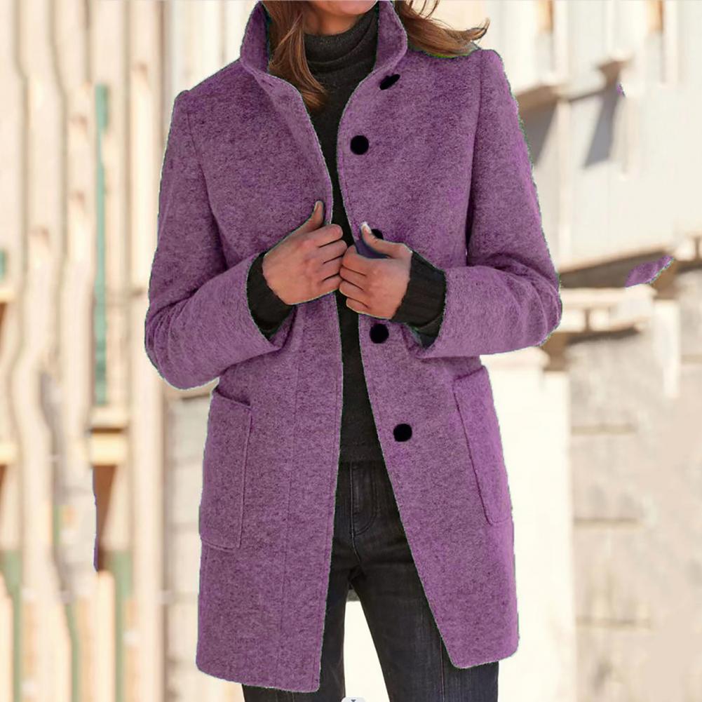 Demelza | Women Stand Collar Button Front Winter Coat
