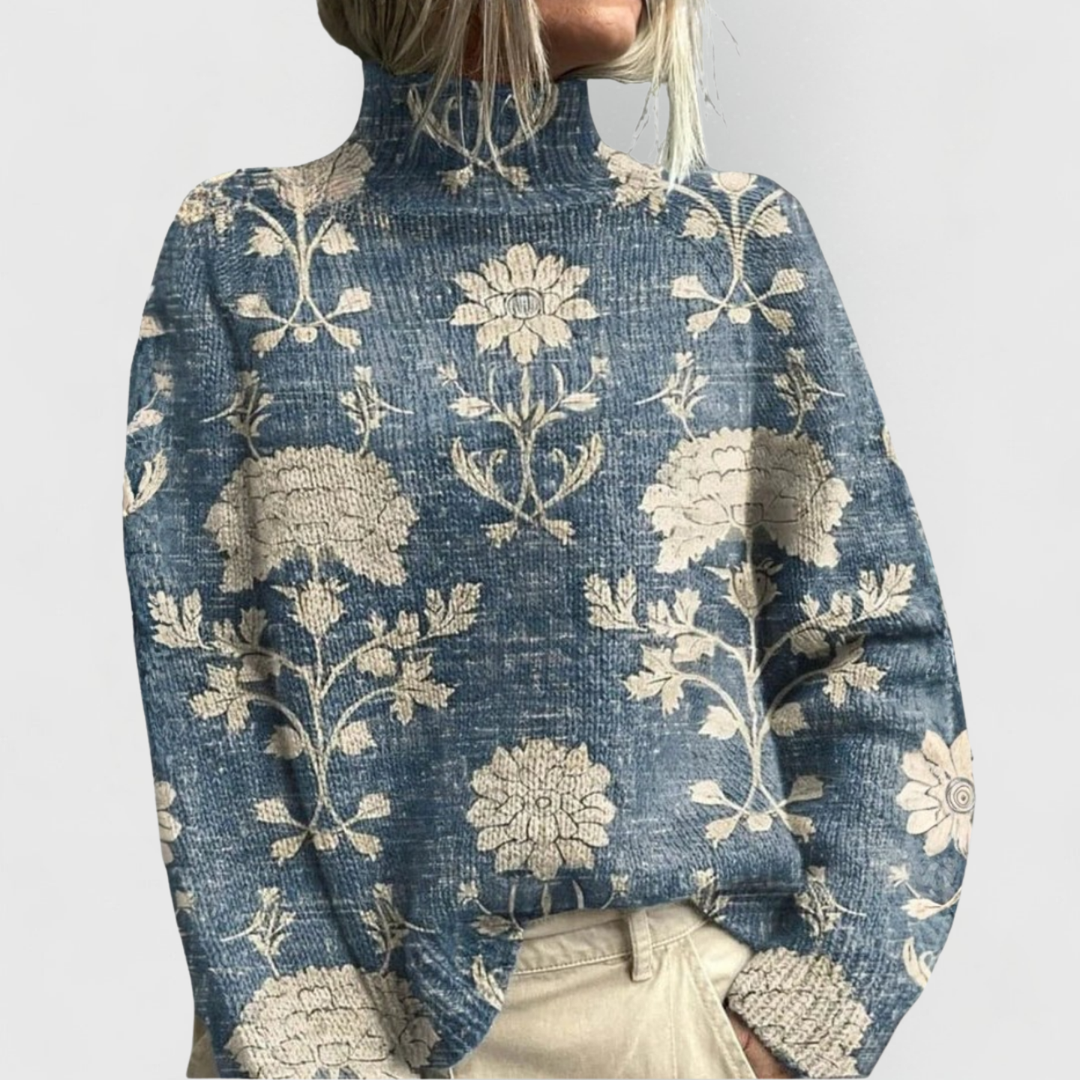 Marianne | Women Floral Jacquard Turtleneck Sweater