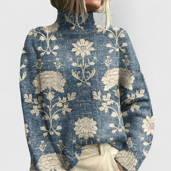 Marianne | Women Floral Jacquard Turtleneck Sweater