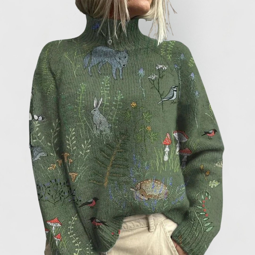 Marianne | Women Floral Jacquard Turtleneck Sweater