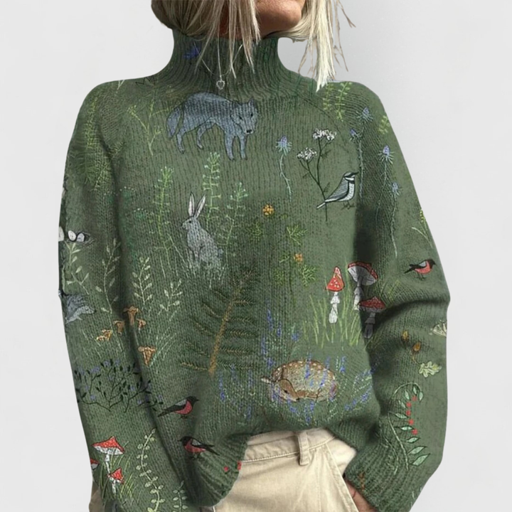 Marianne | Women Floral Jacquard Turtleneck Sweater